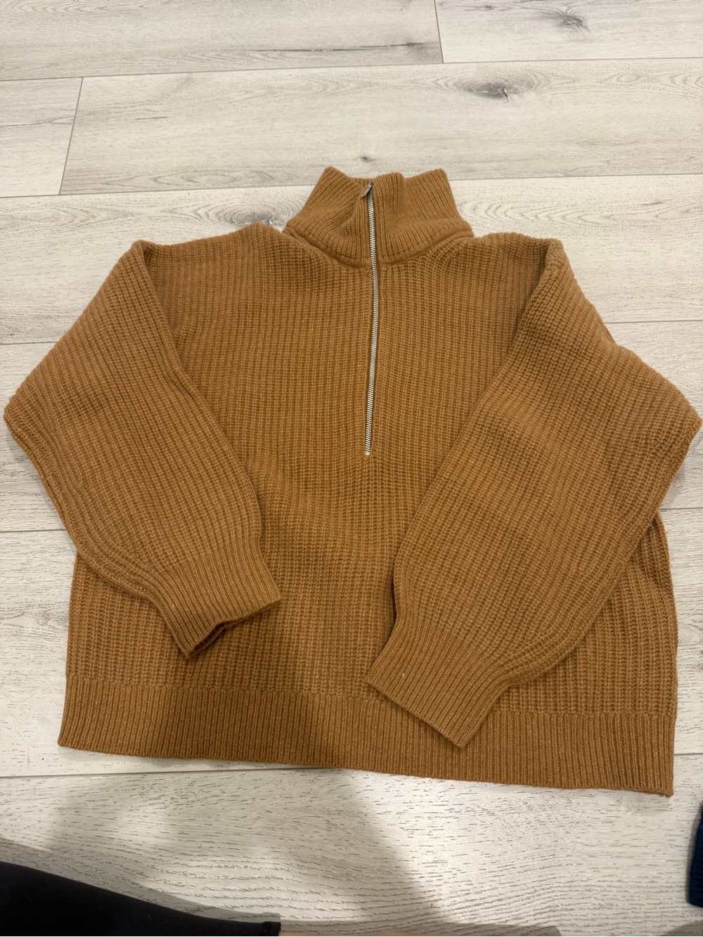 Everlane Caramel Brown Half-Zip Chunky Knit Sweater